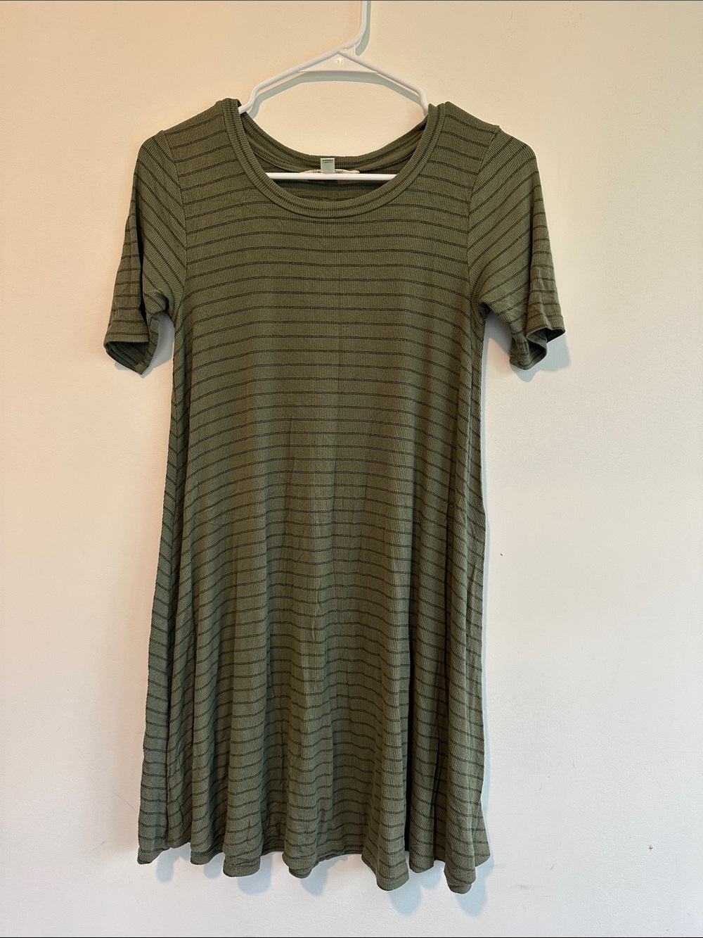 Billabong Olive Green Striped Short Sleeve Mini Dress